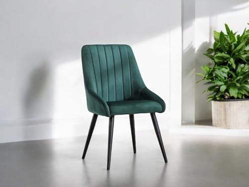 Image of Finch Fox Morris Velvet Dining Chair for Living Room, Bedroom, Home Office with Black Metal Legs in Dark Green Color