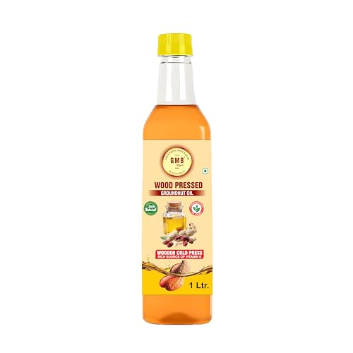 Image of GMB Mart Wooden Cold Pressed Groundnut Oil 1 Litres | Natural Cooking Oil Rich in Vitamin E | Chemical-Free Peanut Oil for Frying, Baking & All Cuisines | Pure & Healthy