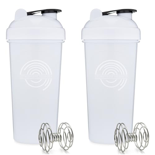 Image of GOMOYO 2-Pack - 28-Ounce Shaker Bottle (White), Blender Protein Shaker Whisk, Bulk Protein Drink and Pre-Workout Shaker Cups, Dishwasher Safe & BPA Free