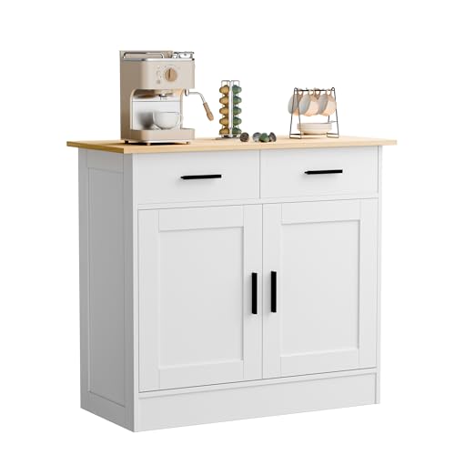 Buffet Cabinet with Storage - Buffets & Sideboards Kitchen Storage Cabinet, Wood Console Table Coffee Bar Accent Cabinets for Living Room Dining Room Entryway Small 2 Doors & Drawers, White 35.4'W
