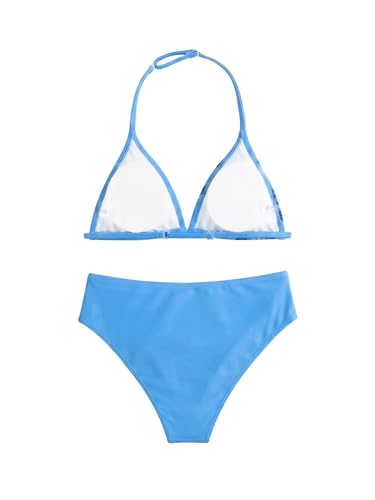 Image of RoseSeek Girl's Tie Dye Smocked 2 Piece Swimwear Sets Backless Cute Bikini | Halter Bikini Cute Brief Bathing Suit, Girls Bikini, Teen Bikini, Girls Swimsuit, Summer