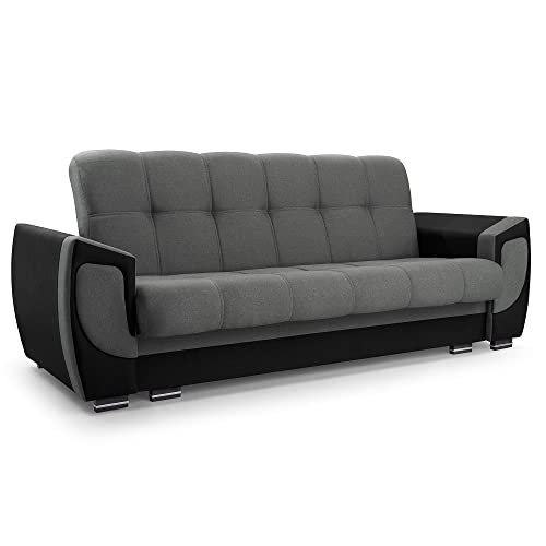 mb-moebel Canapé BZ en lit Convertible avec Coffre de Rangement 3 Places Relax Droit en Tissu clic clac Banquette Salon & séjour - 237x93x95cm - LILLY2 (Gris+Noir) Cover