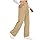 Desol Hosen Damen Waffel Lang Palazzo Hose Elegant Stoffhose Anzughose Damen Weite Sommerhose mit Taschen High Waist Hose Damenhose Weites Bein Hellkhaki M