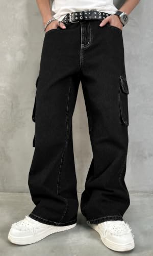 Mens Baggy Cargo Jeans Y2K Wide Leg Denim Pants with Design Streetwear Loose Fit Relaxed Hip Hop Jeans for Men - Image 6