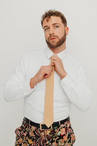 Image of DAZI Men's Skinny Tie, Cotton Wool Linen Necktie, Great for Weddings, Groom, Groomsmen, Missions, Dances, Gifts.