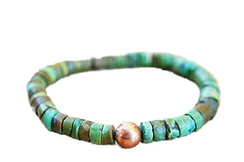 Gemswholesale - Pulsera de cuentas turquesa auténticas Hubei Heishi con cuentas de cobre crudo de 7 mm