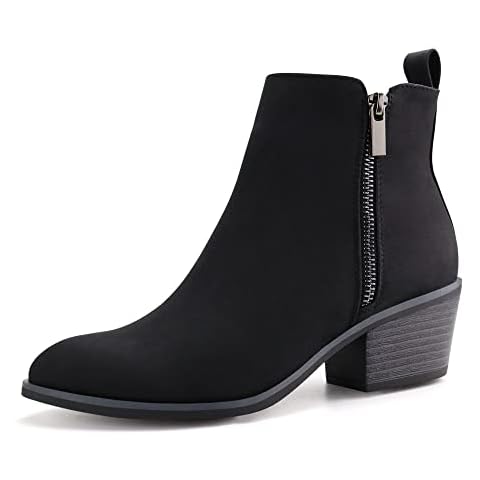 JABASIC Women Ankle Boots Side Zipper Booties Low Heel Dress Boots (8,Black Nubuck) Cover