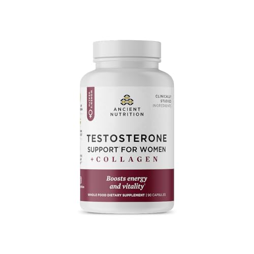Ancient Nutrition Testosterone Support + Collagen Supplement Hydrolyzed Collagen Peptides Key Clinically Studied Superfoods Support Female Hormone Balance & Healthy Testosterone Levels 90 Capsules