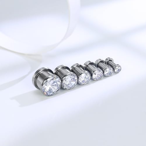 Astm F136 Titanium CZ Ear Gauges Screw Fit Flesh Tunnels Plugs Gauges Earring Expander Stretcher Ear Tunnels For Ears 10G 8G 6G 4G 2G 0G 00G Plug Earrings Body Piercing Jewelry For Women Men4