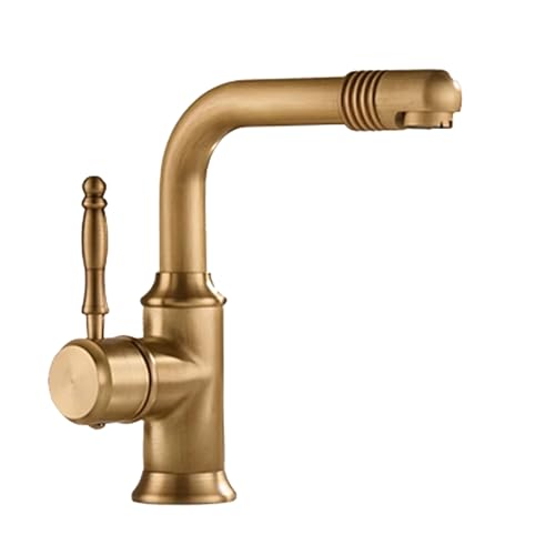 JRUIA Grifo De Baño De Bronce, Grifo De Baño Y Cocina, con Agua Fría Y Caliente Disponible, Grifos De Lavabo Antiguos, Grifo Mezclador De Cocina De Un Solo Orificio Giratorio De 360 ​​°