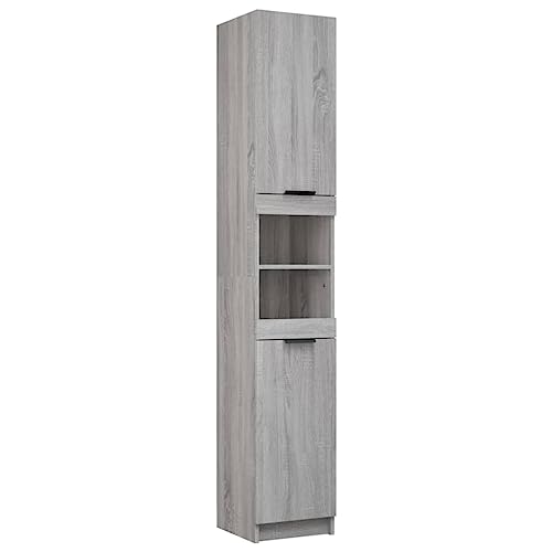vidaXL Badschrank, Badezimmerschrank mit viel Stauraum, Hochschrank für Badezimmer, Badmöbel Badezimmermöbel Schrank Bad, Grau Sonoma Holzwerkstoff