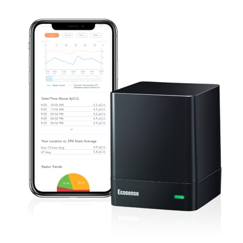 Ecosense EQ100 EcoQube, Smart Continuous Radon Detector for Home, Easy to Use, Accurate, Wi-Fi, USA Version pCi/L