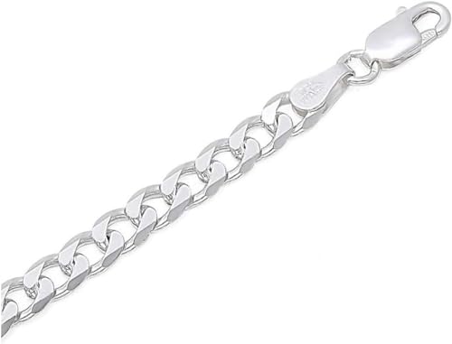 ARGENTO REALE Italian 925 Sterling Silver Heavyweight Curb Cuban Necklace For Men, Thick Heavy Necklaces In Solid Sterling Silver, Mens Link Chain and Bracelet 6.75MM -9MM
