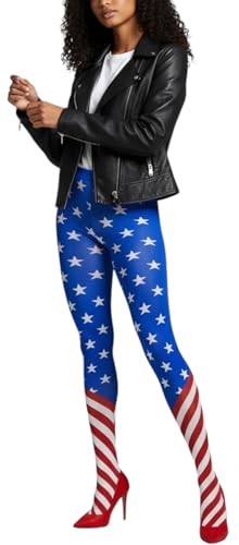 Image of ToBeInStyle Women's Superhero Superwoman American Flag Opaque Tights Costume Pantyhose