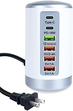 USB C Charging Station with 6 Ports, 18W PD & QC Multiport USB Desktop Charger Fast Charging Hub for iPhone 13/13pro Max 12/12 Mini/12Pro/12 Pro Max/11/11 Pro iPad AirPod,Tablets, Smartphones