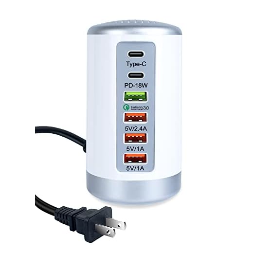 USB C Charging Station with 6 Ports, 18W PD & QC Multiport USB Desktop Charger Fast Charging Hub for iPhone 13/13pro Max 12/12 Mini/12Pro/12 Pro Max/11/11 Pro iPad AirPod,Tablets, Smartphones
