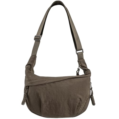 Small Sling Crossbody Bag Minimalist Trendy, Mini Crescent Bag With Adjustable Strap, 3 Zippers Lightweight Leisure Nylon Bag (Green)