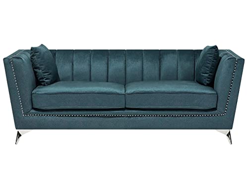 Beliani Sofa aus Samtstoff Blau-Grün 3-Sitzer modernes Wohnzimmer-Sofa Gaula