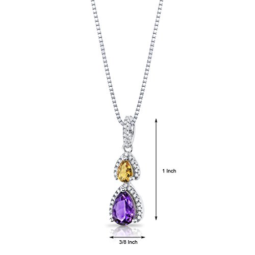 PEORA Amethyst and Citrine Double Teardrop Pendant Necklace for Women 925 Sterling Silver, Genuine Gemstone, 1.25 Carats Total Pear Shape, with 18 inch Chain, Sparkling Holiday, Christmas Gift - Image 3