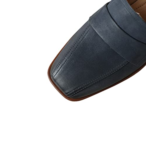 TinaCus Women's Square Toe Genuine Leather Handmade Mid Chunky Heels Slip On Vintage Pumps Shoes2