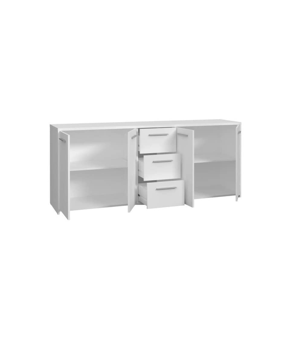 Forte PILVI Sideboard 180, Großes Sideboard mit 4 Türen und 3 Schubladen, Holzwerkstoff, Weiß, 179 cm breit, 74.1 cm hoch, 42 cm tief