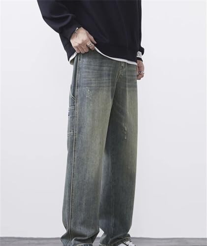 Men's Personalized Splicing Vintage Jeans, Korean Fashion, Straight Casual Cargo Pants, Denim4