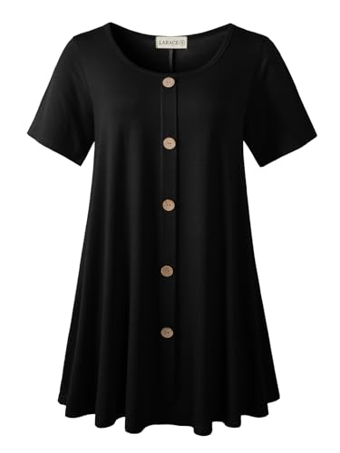LARACE Plus Size Tunic Tops for Women Summer Short Sleeve Buttons Loose Fit Shirts