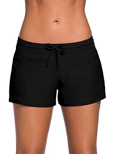 SATINIOR Women Swimsuit Shorts Tankini Swim Briefs Side Split Plus Size Bottom Boardshort Summer Beach Swimwear Trunks (L Size, Black)