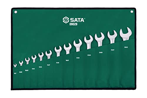 SATA ST09029SJ 13 Pieces Metric Double Open End Wrench/Spanner Set, Silver