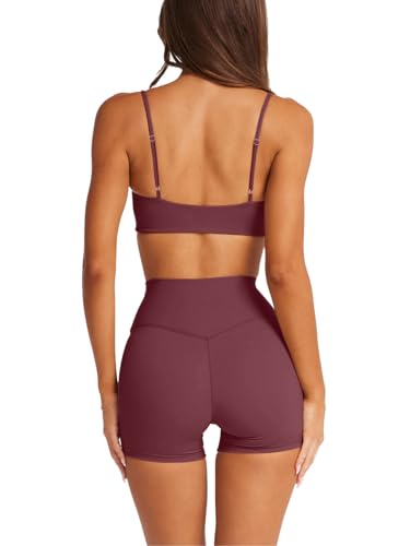 Image of LASLULU Womens Adjustable Spaghetti Straps Sports Bra Square Neck Wireless Padded Workout Yoga Crop Tops