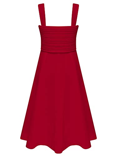 renvena Kids Flower Girls Asymmetric Bridesmaid Dress V-Neck Sleeveless Ruched Chiffon Wedding Prom Gown2