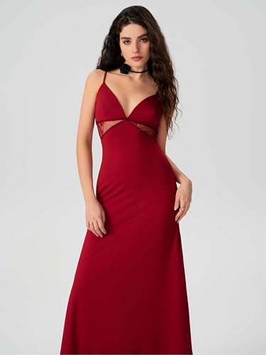 Image of CIDER Women's Summer Semi Formal Dresses Satin Lace V Neck Spaghetti Strap Slip Midi Dress Sexy Dresses Nightgown Party