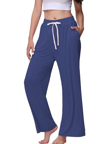 Image of Veseacky Women's Wide Leg Lounge Pants Yoga Pajamas Comfy Stretch Drawstring Pajamas Puls Size Dance Bottoms S-4XL