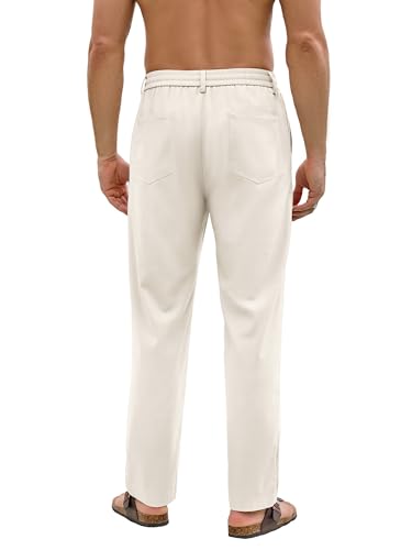 PLEPAN Mens Linen Pants Elastic Waist Drawstring Casual Linen Dress Pants Summer Beach Lightweight Trousers2