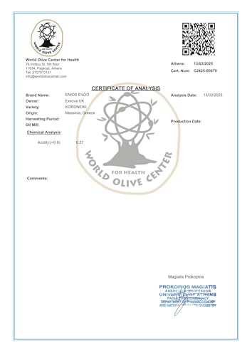 Enios Premium Greek (Kalamata) Extra Virgin Olive Oil-3L, First Cold Pressed,...