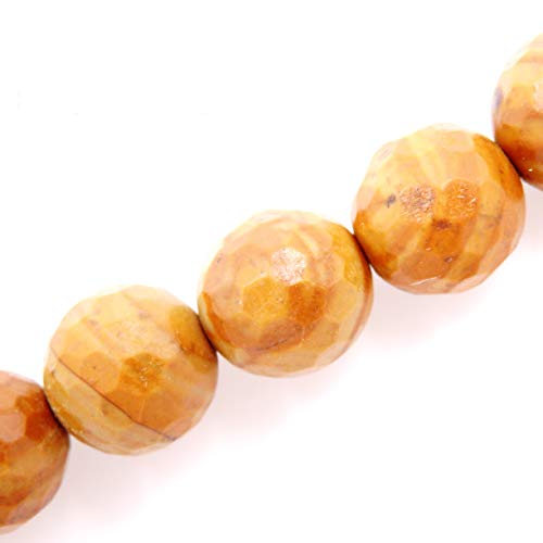 Malahill Faceted Gemstone Beads for Jewelry Making, Sold per Bag 5 Strands Inside (Yellow Sandalwood Fossil, 8mm)