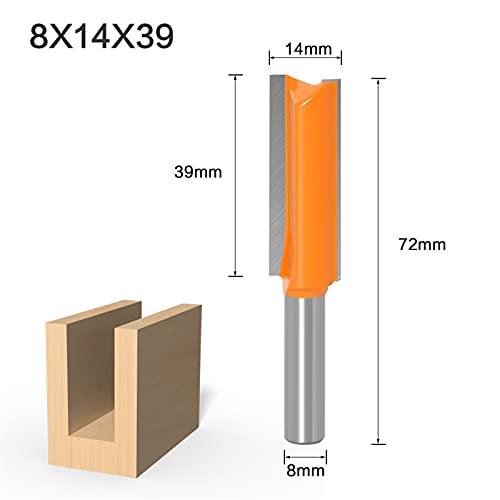 DINGGUANGHE-CUP 8mm Shank Double Flute Straight Bit Milling Cutter Tungsten Carbide Router Bit Woodwork Tools Steel (Cutting Edge Length : 8X14X39MM)