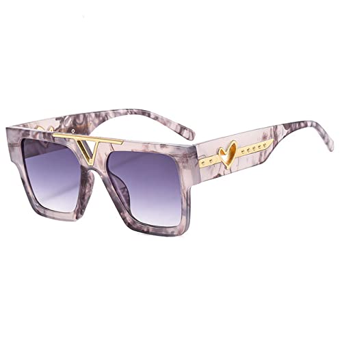Lunettes de soleil carrées UV400 tendance rétro fleur gris pour homme et femme