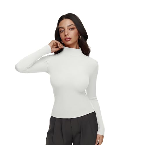Image of REORIA Women's Turtleneck Tops Slim Basic Mock Neck Long Sleeve Shirts 2025 Fall Winter Layering Outfits