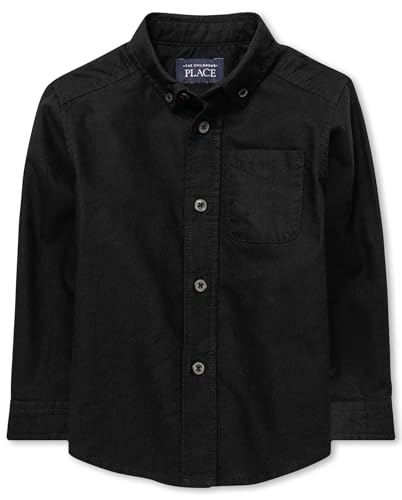 Lista de Camisas para Bebé los 5 mejores. 45 The Children's Place - Camisa Oxford de Manga Larga con Botones para bebés, Negro Individual, 12-18 Meses
