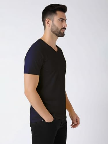 Image of Friskers Men's V-Neck Short Sleeves Cotton T-Shirt - Casual T-Shirt, Regular Fit
