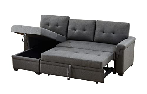 Lilola Home Lucca Dark Gray Linen Reversible Sleeper Sectional Sofa with Storage Chaise Lilola Home Lucca Dark Gray Linen Reversible Sleeper Sectional Sofa with Storage Chaise