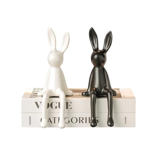 Hrzisda ウサギの飾り、陶器製、手作り、シンプルなデザイン、モノクロ、ユニークな形状、卓上ディスプレイ、玄関の装飾、書斎の室内装飾、リビングルームのマッチング、ソフト家具、手工芸品のギフト、写真撮影の小道具、引っ越しのギフト、芸術的な雰囲気、空間の装
