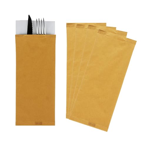VIRSUS 1000 Buste portaposate Colore Avana Carta Paglia Dimensioni 10 x 25 cm con tovagliolo Doppio Velo