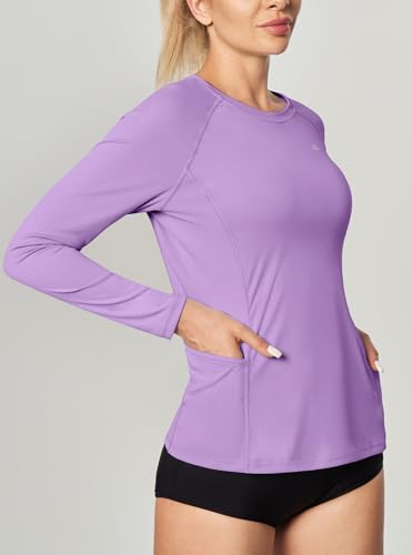 Image of IUGA Rash Guard for Women UPF 50+ SPF UV Protection Long Sleeve Workout Tops with Pockets Dry Fit Hiking Swim Shirt