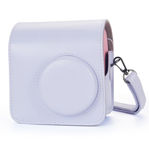 Phetium Instant mini SE Protective Camera Case Compatible with Instax Mini SE Film Camera, PU Leather Cover Bag with Pocket and Adjustable Shoulder Strap (Lavender)
