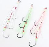 KTGCOZS Pack of 3 Luminous Octopus Jig Assist Hook Soft Skirted Lure Double Hook Inchiku Fish Hooks for Saltwater Tai