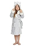 NEWCOSPLAY Girls Sherpa Grey Fox Robe Soft Hooded Bathrobe Sleepwear Loungewear Gifts for Girls...