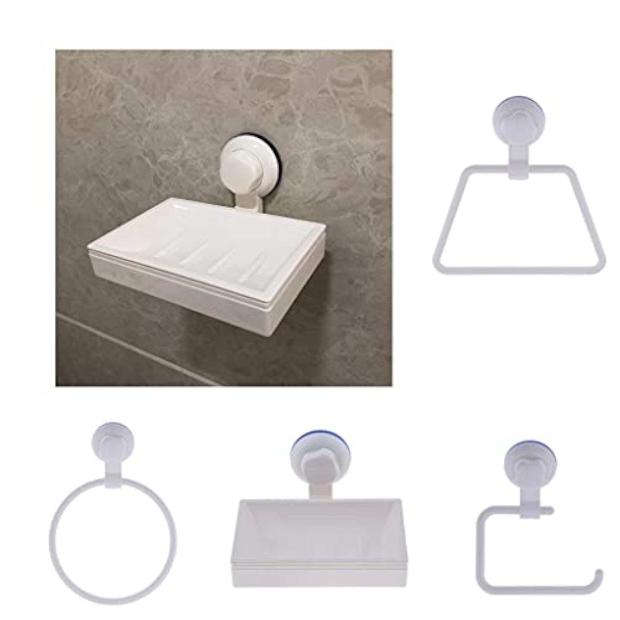 Bathroom Tissue Roll Holder Rack with Suction Cup, White