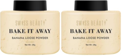 Image of SWISS BEAUTY Bake It Away Makeup Natural Loose Powder | Lightweight Setting Powder | Loose Compact Powder For All Skin Types | Shade 01 Banana, 28g (Pack of 2)
